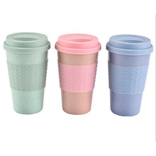 Load image into Gallery viewer, Hot Plastic Wheat Straw Travel Coffee Mugs Coffee Cup With Travel Lid Easy To Go Portable Mug For Outdoor Camping Hiking Picnic